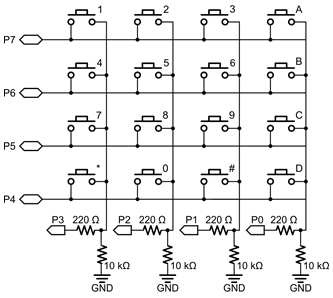 Schematic diagram for the 4x4 Keypad.