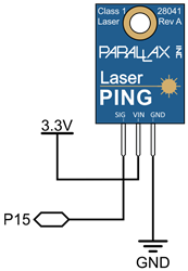 A schematic showing how to connect the Parallax Laser PING to your board.
