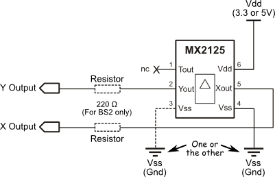 Memsic 2125 Dual-axis Accelerometer wiring diagram