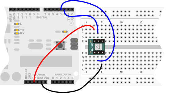 Memsic 2125 Dual-axis Accelerometer wiring diagram for Arduino Uno