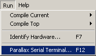 Parallax Tool - Parallax Serial Terminal menu command