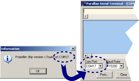 Matching the COM port in the Parallax Serial Terminal program