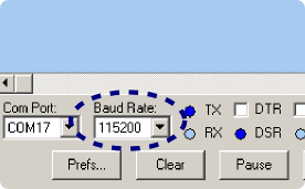 Setting the baud rate in the Parallax Serial Terminal program