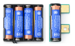 AA batteries in the 4-cell battery holder and Boe-Boost module, showing proper orientation