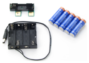 4-cell AA battery pack, Boe-Boost module, and 5 AA batteries