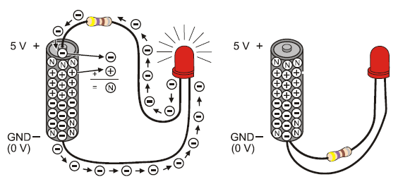 Diagram showing electrical connection with LEDs and batteries