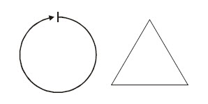 Diagram of a circle and an equilateral triangle, as courses the BOE Shield-Bot must drive on.