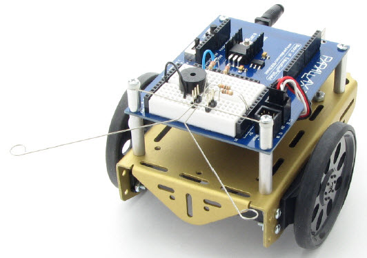 BOE Shield-Bot with whisker-switches to sense contact with objects