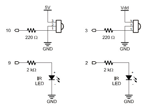 Schematic for two IR LED emitters and receivers on the BOE Shield