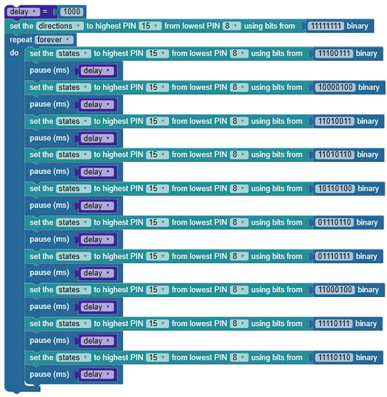 7-segment LED test code for BlocklyProp.