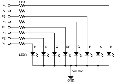 7-segment LED wiring for the Bullseye game.