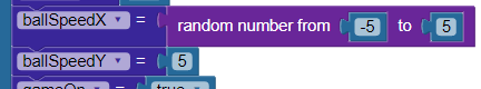 Variables for ball speed for the BlocklyProp Cap Sense Pong game.