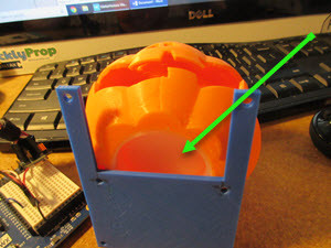 The diffuser was 3D printed, and fits snugly in the bottom hole of the pumpkin.