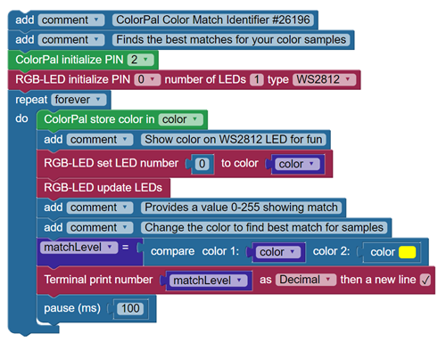 Code for testing the ColorPal and RGB LED.