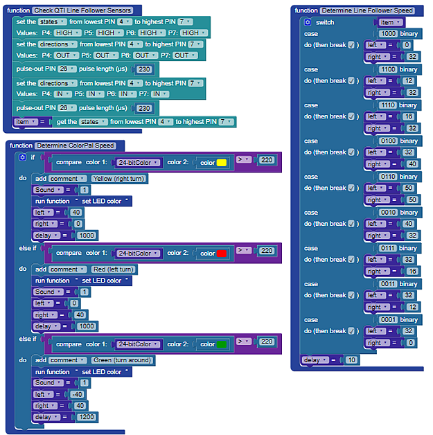 The full code for the Line Follow with AB360 Colorpal program.