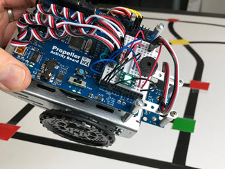 Top angle view of the Activity Board WX with full project circuit installed.