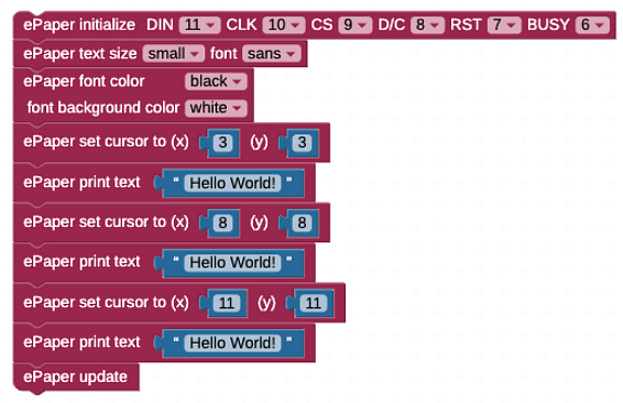 ePaper coordinates test program Blockly program.