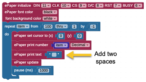 Try This code for Displaying Numbers with the ePaper module.