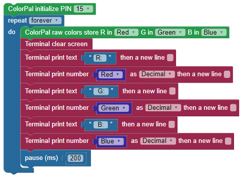 Quick-start BlocklyProp code for the ColorPal.