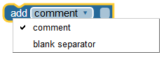 This image shows the dropdown menu on the add comment block.