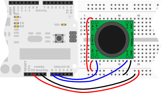 Wiring diagram for connecting the Joystick to the Arduino Uno
