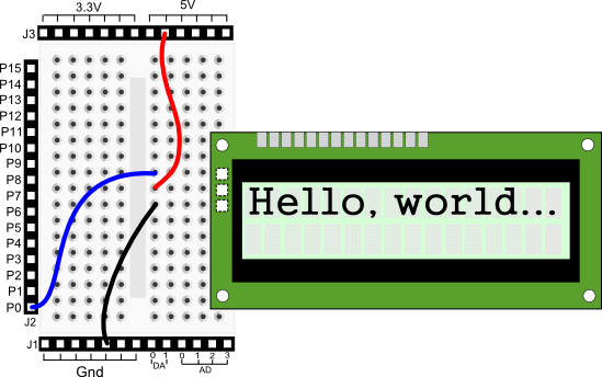 Parallax 2x16 Serial LCD wiring diagram for Propeller BOE
