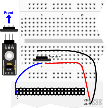 QTI Sensor wiring diagram for Propeller QuickStart board