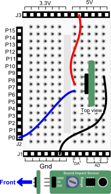 Sound Impact Sensor wiring diagram for Propeller BOE