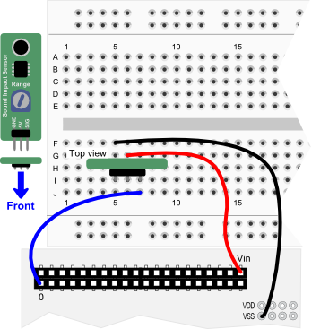 Sound Impact Sensor wiring diagram for Propeller QuickStart board
