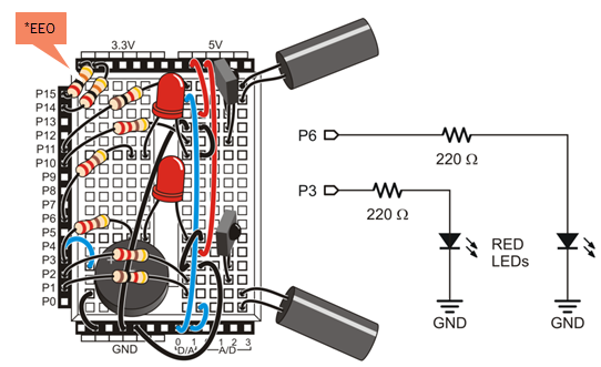 Wiring diagram for the Try This part of the Navigate by IR Tutorial.