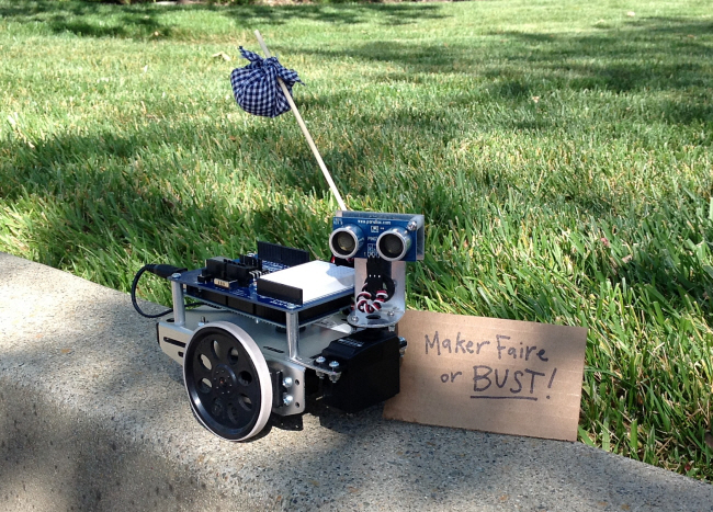 BOE Shield-Bot setting off for Maker Faire, with Ping))) Sensor and traveling bundle