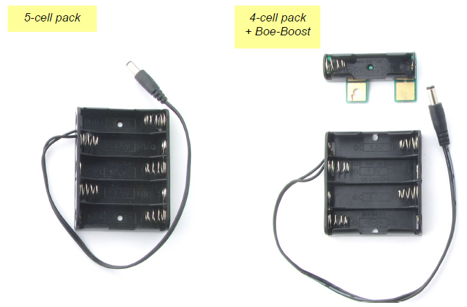 Battery pack options for the Parallax Robotics Shield Kit
