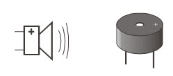 Schematic symbol and drawing of a piezoelectric speaker
