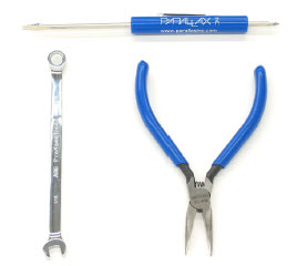 1/4" combination wrench, needle-nose pliers, and Parallax combo screwdriver