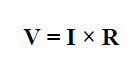 Ohm's Law equation: voltage V equals current I times resistance R