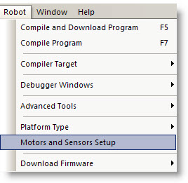 From ROBOTC menu, choose Robot > Motors and Sensors Setup