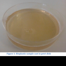 Bioplastic sample cast in petri dish.