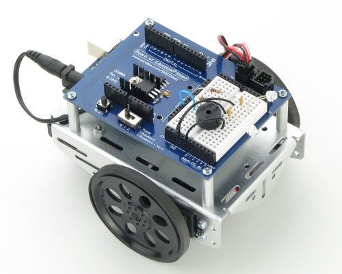 BOE Shield-Bot for Arduino with phototransistor sensors for navigating by light